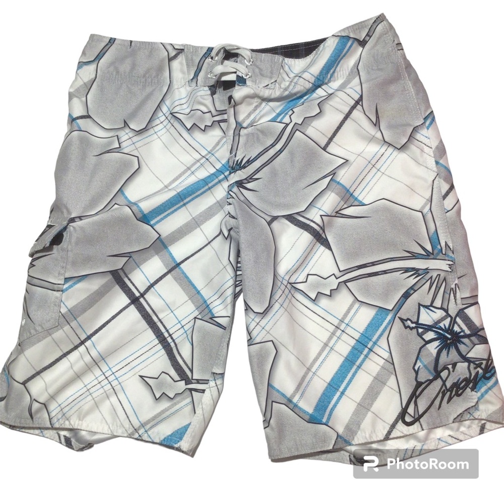 O’Neill Swim Trunks White Gray and Blue Size 33